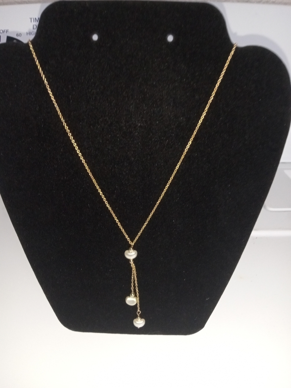 Avon Vintage Gold Faux Pearl Drop Y Necklace